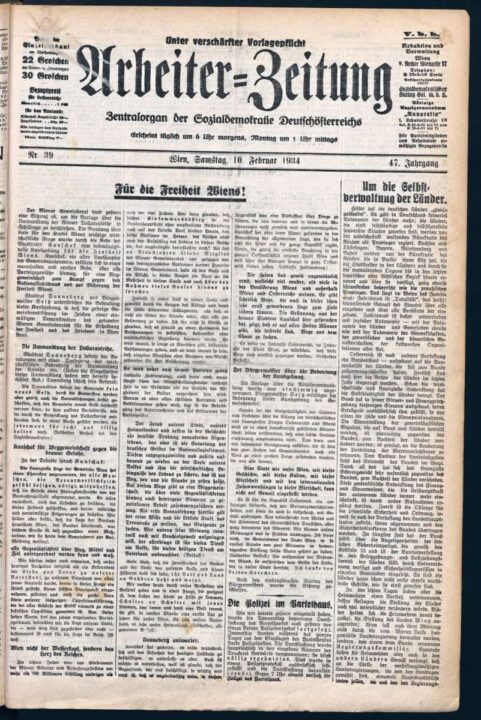 "Arbeiter-Zeitung "un 12 Şubat 1934'te Avustrofaşist rejim tarafından yasaklanıp yayınına son verilmeden önceki son düzenli sayılarından biri.